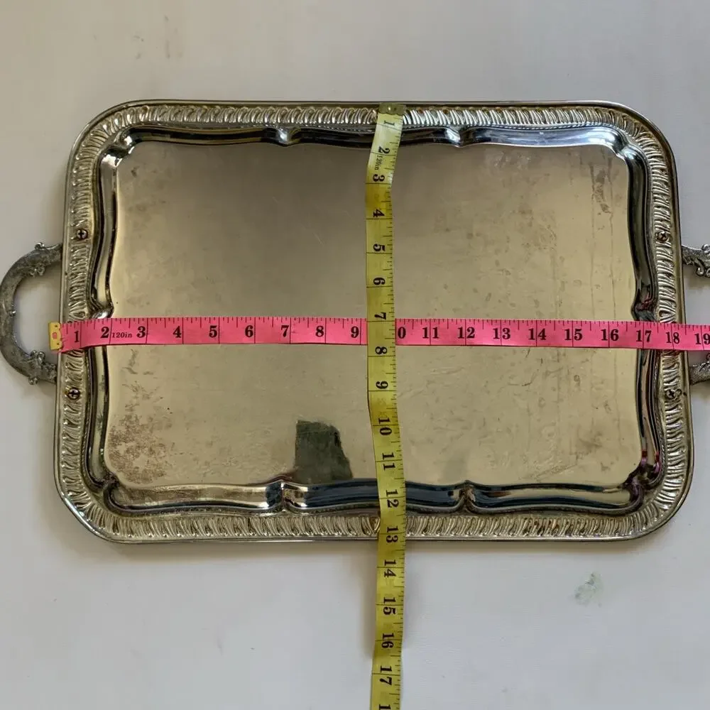 Large Stainless Steel Serving Tray Victorian Vintage Silver Color